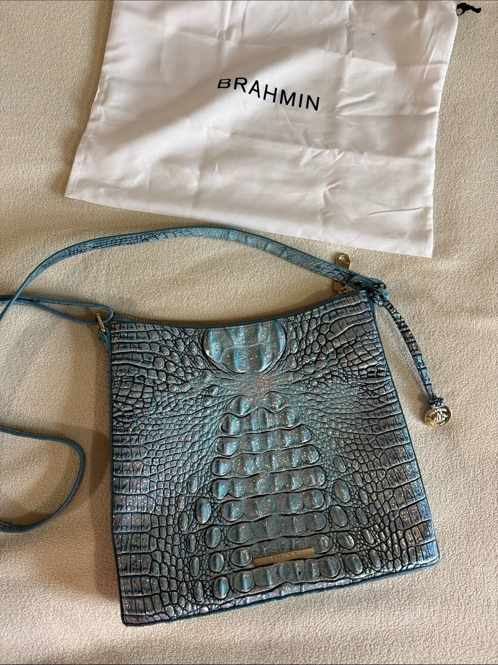Brahmin Iridescent Croc-Embossed Crossbody - Light Blue Multi
